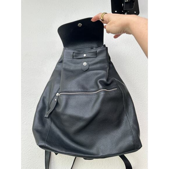 Longchamp Black Leather Le Foulonné Backpack Medium Silver Hardware - Picture 2 of 12